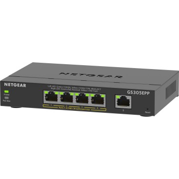 NETGEAR 5-Port Gigabit Ethernet High-Power PoE+ Plus Switch (GS305EPP) Géré L2 L3 Gigabit Ethernet (10 100 1000) Connexion