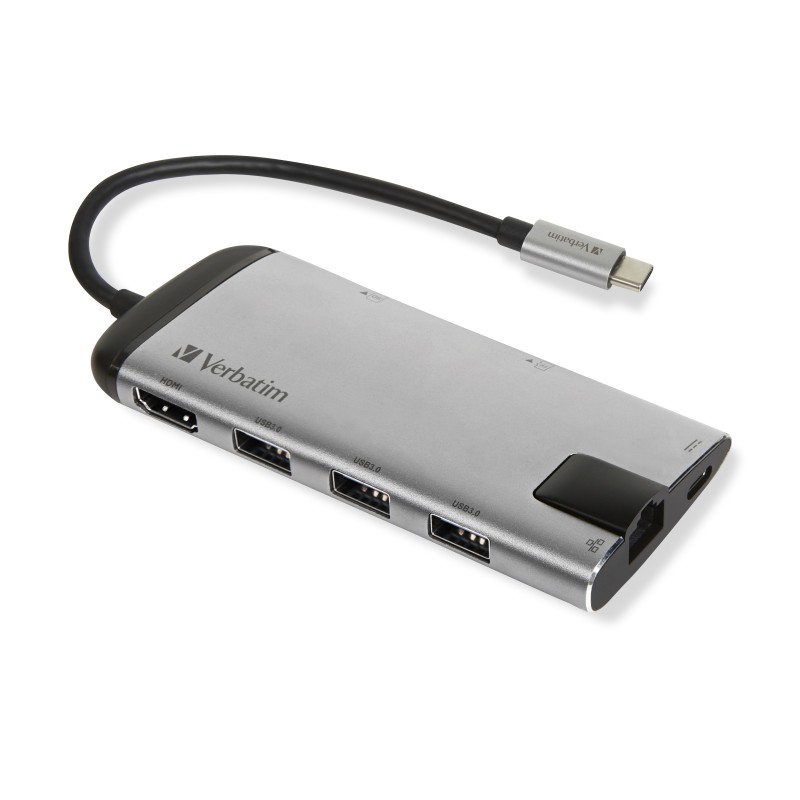 Verbatim 49142 station d'accueil USB 3.2 Gen 1 (3.1 Gen 1) Type-C Noir, Argent