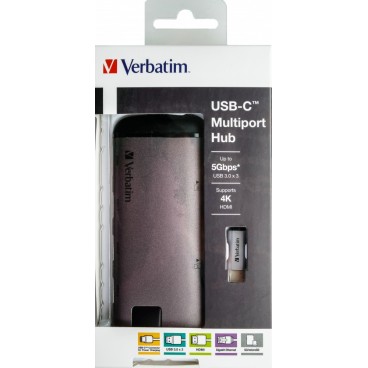 Verbatim 49142 station d'accueil USB 3.2 Gen 1 (3.1 Gen 1) Type-C Noir, Argent