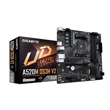 GIGABYTE Carte mère A520M DS3H V2 - Prend en charge les processeurs AMD Ryzen série 5000 AM4, jusqu'à 4733 MHz DDR4 (OC), PCIe