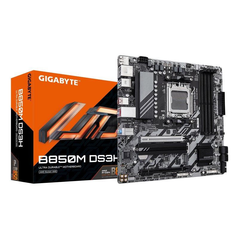GIGABYTE B850M DS3H Carte Mère - Processeurs AMD Ryzen Série 9000, 16+2+2 phases VRM numériques, jusqu'à 8200MHz DDR5 (OC),