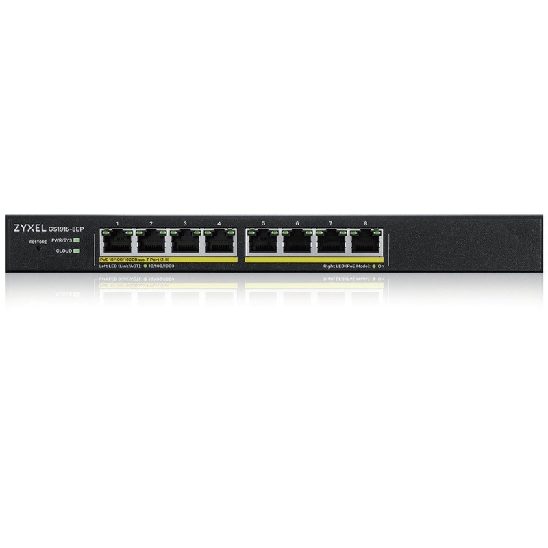 Zyxel GS1915-8EP Géré L2 Gigabit Ethernet (10 100 1000) Connexion Ethernet, supportant l'alimentation via ce port (PoE) Noir