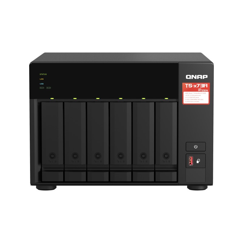 QNAP TS-673A NAS Tower AMD Ryzen V1500B 8 Go DDR4 QNAP Turbo System Noir