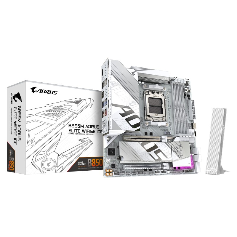 GIGABYTE B850M AORUS ELITE WIFI6E ICE Carte Mère - Processeurs AMD Ryzen Série 9000, 12+2+1 phases VRM numériques, jusqu'à
