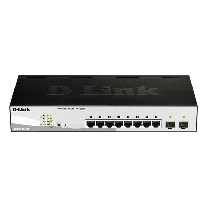 D-Link DGS-1210-08P Géré L2 Gigabit Ethernet (10 100 1000) Connexion Ethernet, supportant l'alimentation via ce port (PoE) Noir