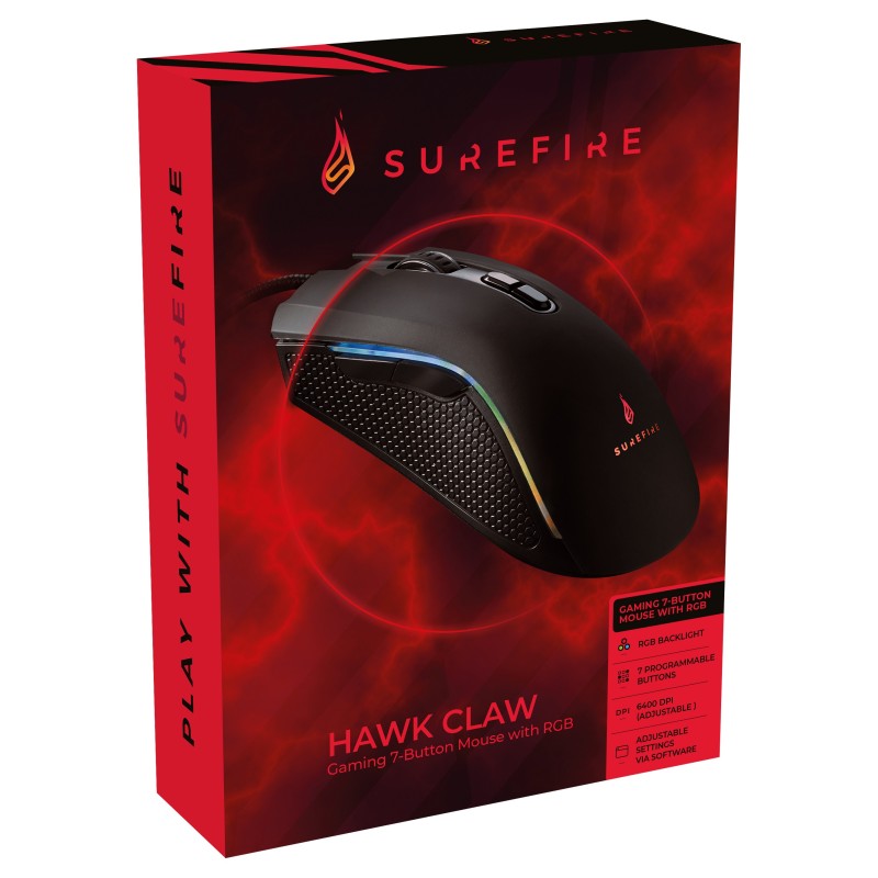 SureFire Hawk Claw souris Jouer Droitier USB Type-A Optique 6400 DPI