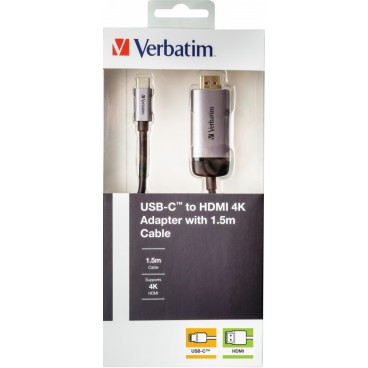 Verbatim 49144 câble vidéo et adaptateur 1,5 m USB Type-C HDMI Noir, Argent