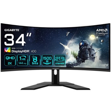 GIGABYTE G34WQC A Moniteur de jeu incurvé 34" WQHD - 3440 x 1440, 1500R, 144Hz, 1ms, 350 cd m², FreeSync Premium, Display