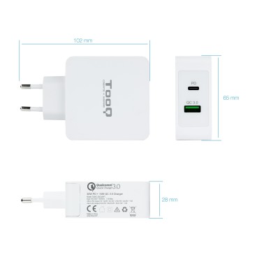 TooQ TQWC-2SC03WT chargeur d'appareils mobiles Universel Blanc Secteur Charge rapide Intérieure