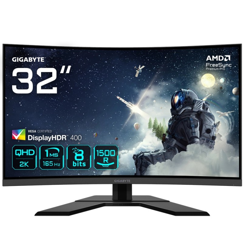 GIGABYTE G32QC A Moniteur de jeu incurvé 31,5" QHD - 2560 x 1440, 1500R, 165Hz, 1ms, 350 cd m², FreeSync Premium Pro, Display