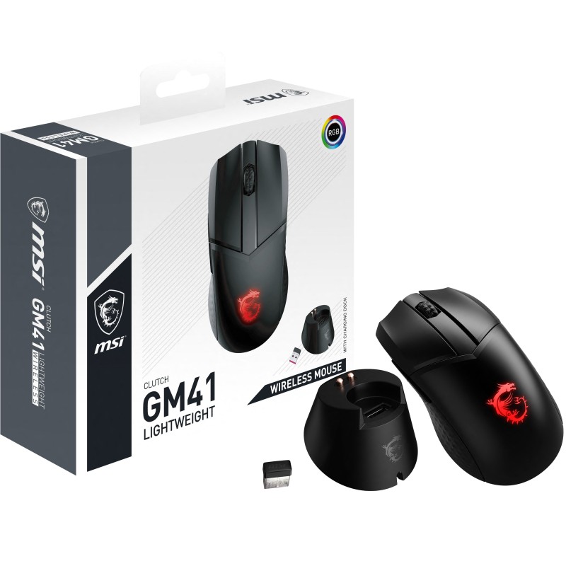 MSI Clutch GM41 Lightweight Wireless souris Jouer Droitier RF sans fil Optique 20000 DPI