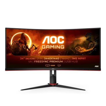 AOC G2 CU34G2X BK LED display 86,4 cm (34") 3440 x 1440 pixels Quad HD Noir, Rouge