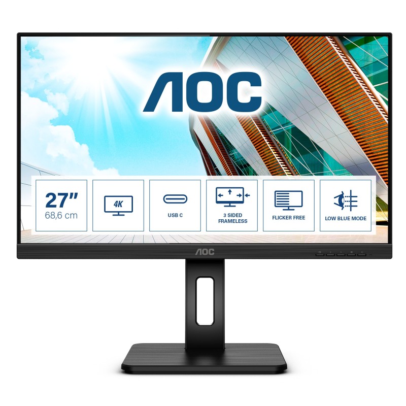 AOC U27P2CA écran plat de PC 68,6 cm (27") 3840 x 2160 pixels 4K Ultra HD LED Noir