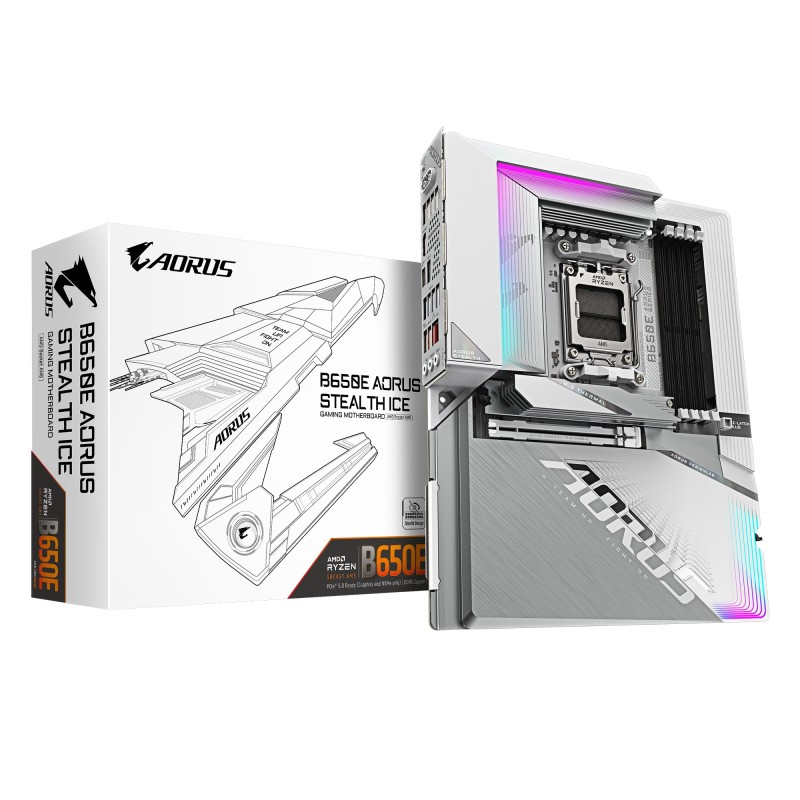 GIGABYTE B650E AORUS STEALTH ICE - Prend en charge les processeurs AMD Ryzen 9000, VRM 12+2+2 phases, jusqu'à 8000MHz DDR5