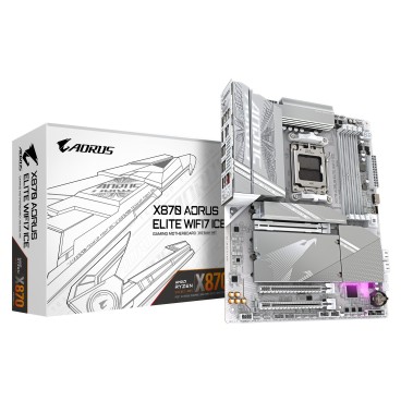 GIGABYTE X870 AORUS ELITE WIFI7 ICE Carte Mère - Prend en charge les processeurs AMD Ryzen 9000, 16+2+2 phases VRM numérique,