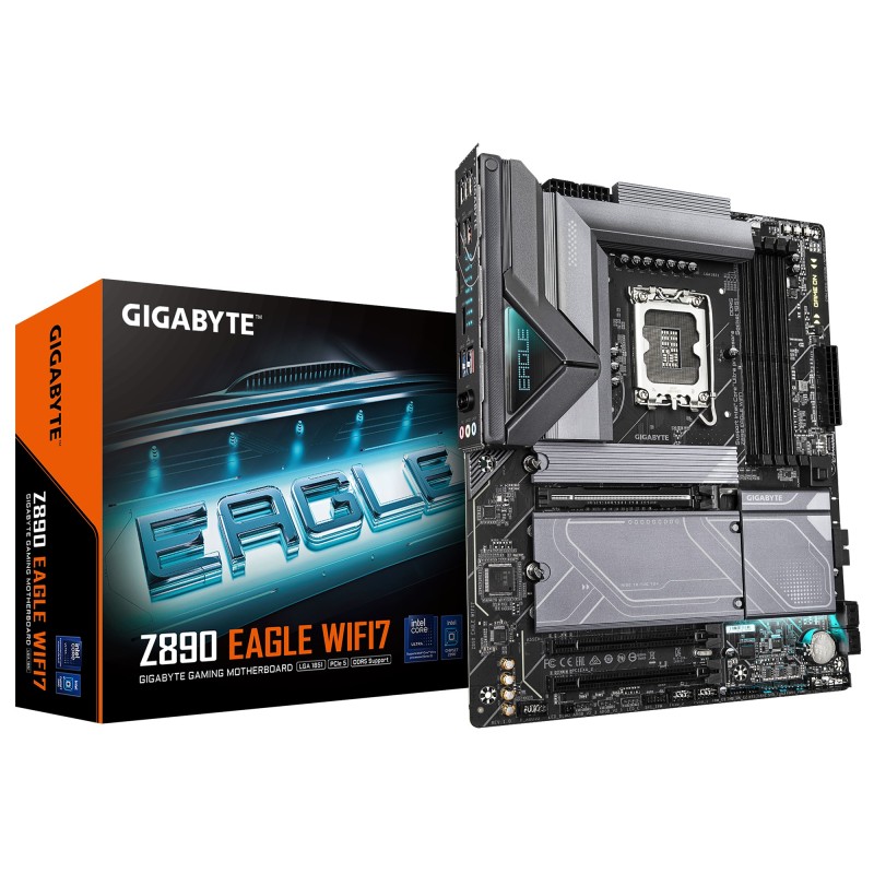 GIGABYTE Carte mère Z890 EAGLE WIFI7 - Prend en charge les processeurs Intel Core Ultra (Série 2), VRM à 14+1+2 phases, jusqu'à