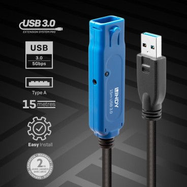 Lindy 43229 câble USB USB 3.2 Gen 1 (3.1 Gen 1) 15 m USB A Noir