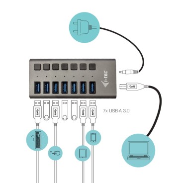 i-tec USB 3.0 Charging HUB 7port + Power Adapter 36 W