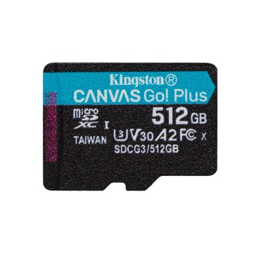 Kingston Technology Carte microSDXC Canvas Go Plus 170R A2 U3 V30 de 512 Go + ADP