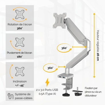 Fellowes Platinum Series Bras porte-écran simple - Argent