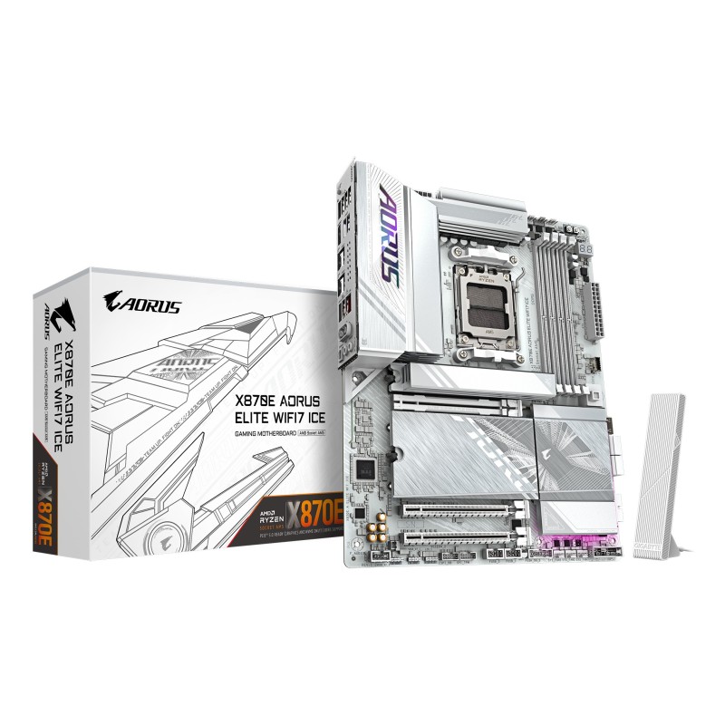 GIGABYTE X870E AORUS ELITE WIFI7 ICE Carte mère - Prend en charge les processeurs AMD Ryzen 9000, VRM numérique 16+2+2 phases,