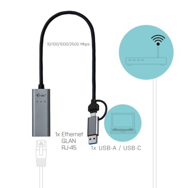 i-tec Metal USB-C USB-A 2.5Gbps Ethernet Adapter