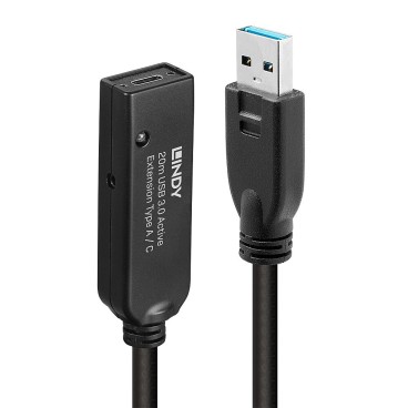 Lindy 43375 câble USB USB 3.2 Gen 1 (3.1 Gen 1) 20 m USB A Noir