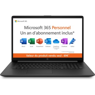 HP 17-cp0035nf AMD Ryzen™ 5 5500U Ordinateur portable 43,9 cm (17.3") Full HD 16 Go DDR4-SDRAM 512 Go SSD Wi-Fi 5 (802.11ac)