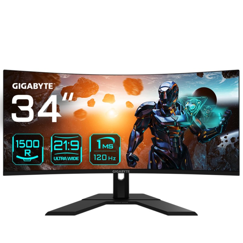 GIGABYTE GS34WQC Moniteur de jeu incurvé 34" WQHD - 3440 x 1440, 1500R, 300Hz, 1ms, 250 cd m², FreeSync Premium, HDR Ready,