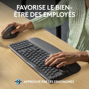 Logitech Wave Keys clavier ergonomique sans fil avec repose-poignets rembourré