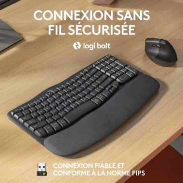 Logitech Wave Keys clavier ergonomique sans fil avec repose-poignets rembourré