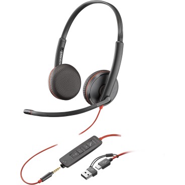 POLY Micro-casque Blackwire 3225 stéréo USB-C + connexion 3,5 mm + adaptateur USB-C A