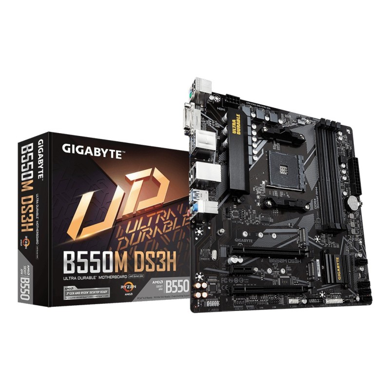 GIGABYTE B550M DS3H Carte mère - Processeurs AMD Ryzen 5000, VRM 5+3 phases, jusqu'à 4733 MHz DDR4, 1xPCIe 4.0 + 1xPCIe 3.0