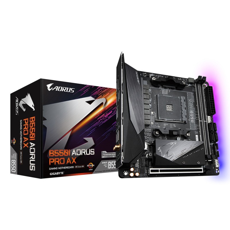 GIGABYTE B550I AORUS PRO AX Carte mère - Processeurs AMD Ryzen 5000, VRM 8 phases, jusqu'à 5300 MHz DDR4, 1xPCIe 4.0 + 1xPCIe