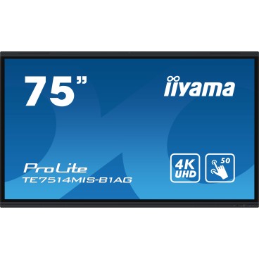 iiyama TE7514MIS-B1AG affichage de messages Écran plat interactif 190,5 cm (75") LCD Wifi 435 cd m² 4K Ultra HD Noir Écran