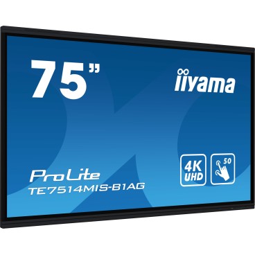 iiyama TE7514MIS-B1AG affichage de messages Écran plat interactif 190,5 cm (75") LCD Wifi 435 cd m² 4K Ultra HD Noir Écran