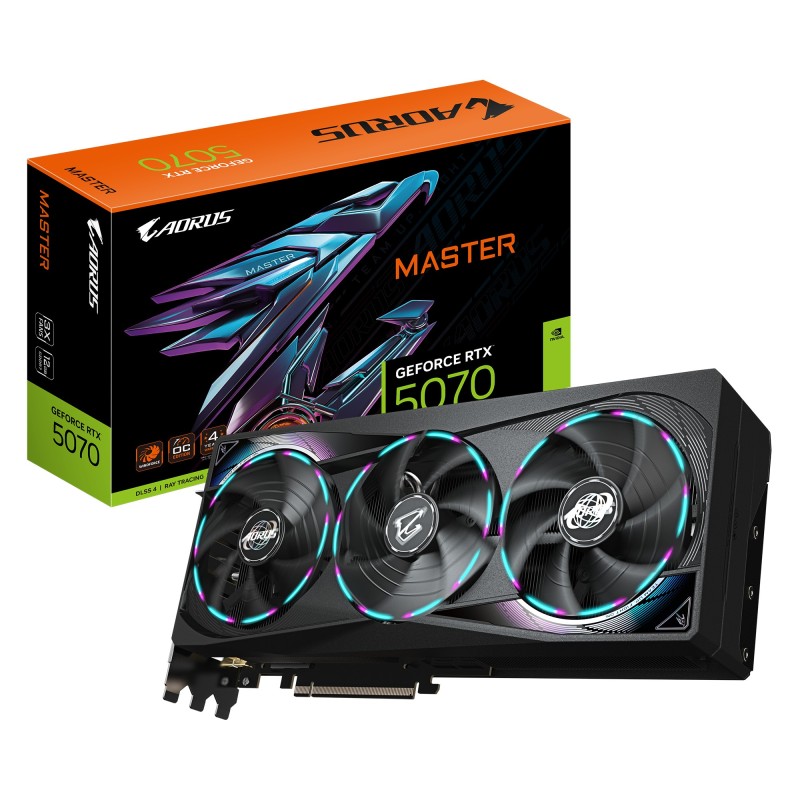 GIGABYTE AORUS GeForce RTX 5070 MASTER 12G Carte Graphique - 12 Go GDDR7, 192 bits, PCI-E 5.0, 2715 MHz Core Clock, 3 x DP