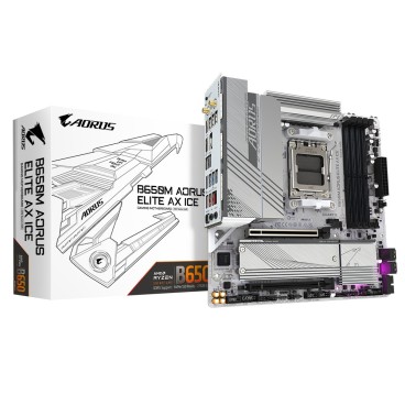 GIGABYTE B650M AORUS ELITE AX ICE Carte mère - AMD Ryzen série 9000, VRM 12+2+2 phases, jusqu'à 8000 MHz DDR5 (OC), 1xPCIe 5.0