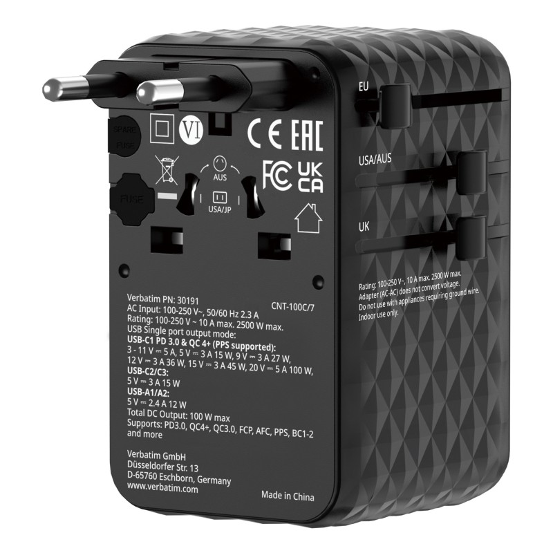 Verbatim 30191 chargeur d'appareils mobiles Universel Noir Secteur Charge rapide Intérieure