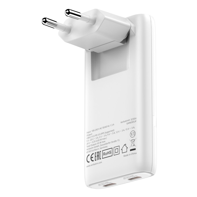 Verbatim 32355 chargeur d'appareils mobiles Ordinateur portable, Smartphone, Tablette Blanc Secteur Charge rapide Intérieure
