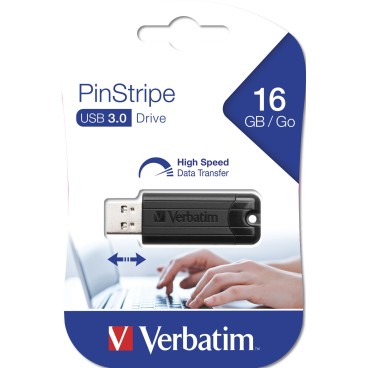 Verbatim Clé USBPinStripe 3.0 de 16 Go - Noire