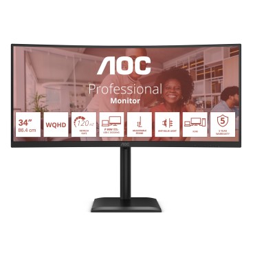 AOC E4 CU34E4CV écran plat de PC 86,4 cm (34") 3440 x 1440 pixels UltraWide Quad HD LCD Noir