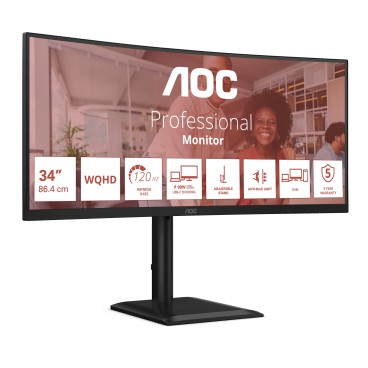 AOC E4 CU34E4CV écran plat de PC 86,4 cm (34") 3440 x 1440 pixels UltraWide Quad HD LCD Noir