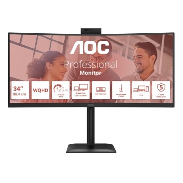 AOC E4 CU34E4CW écran plat de PC 86,4 cm (34") 3440 x 1440 pixels UltraWide Quad HD LED Noir
