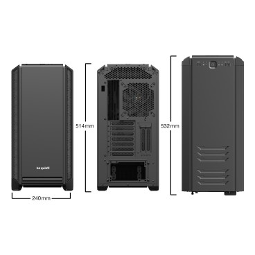 be quiet! Silent Base 601 Noir | Boîtier PC ARGB vitré, Mini ITX   Micro ATX   ATX   E-ATX, 2 ventilateurs Pure Wings 140 mm