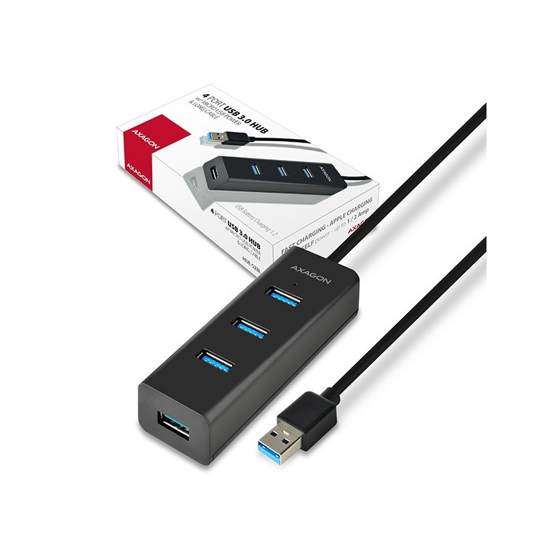 Axagon HUE-S2BL hub & concentrateur USB 3.2 Gen 1 (3.1 Gen 1) Type-A 5000 Mbit s Noir