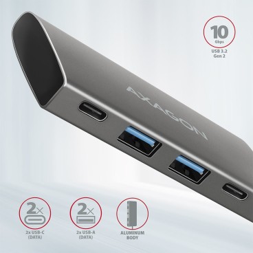 Axagon HMC-4G2 hub & concentrateur USB 3.2 Gen 2 (3.1 Gen 2) Type-C 10000 Mbit s Gris
