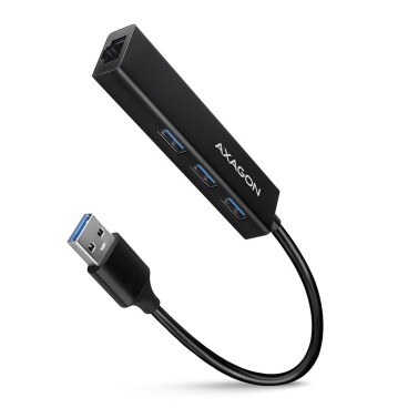 Axagon HMA-GL3A Multiport-Hub USB 3.0 Typ A Gbit-LAN 3x USB-A microSD Avec fil USB 3.2 Gen 1 (3.1 Gen 1) Type-A Noir