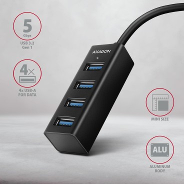 Axagon HUE-M1C hub & concentrateur USB 3.2 Gen 1 (3.1 Gen 1) Type-C 5000 Mbit s Noir