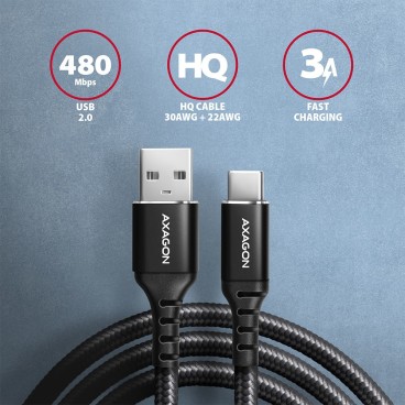 Axagon BUCM-AM20AB câble USB USB 2.0 2 m USB A USB C 0,48 Gbit s Noir